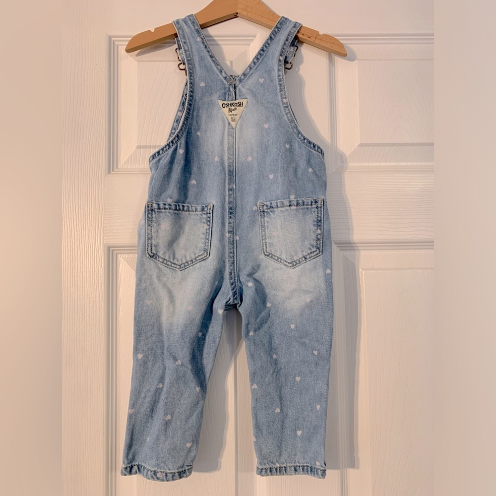 Oshkosh 12 month bleached heart baby overalls with heart pocket - Picture 3 of 5